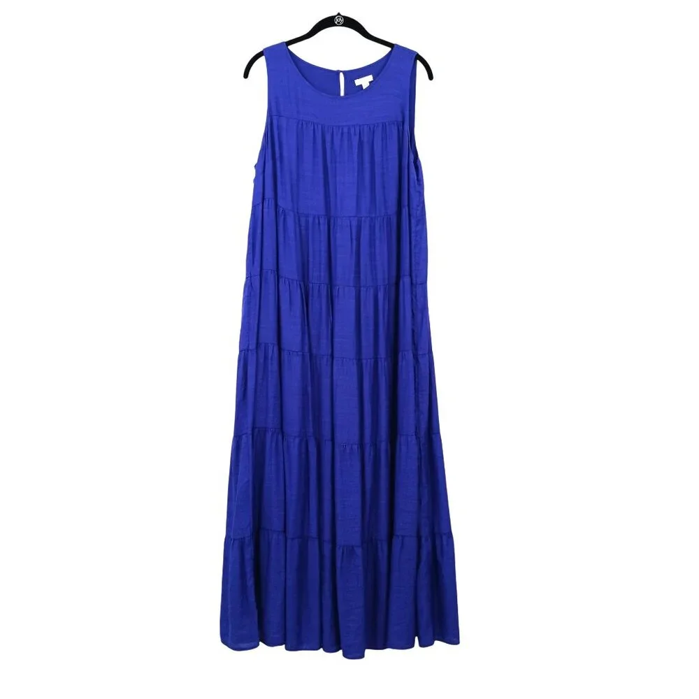 J. Jill Sleeveless Royal Blue Tiered Maxi Dress - Picture 4 of 13